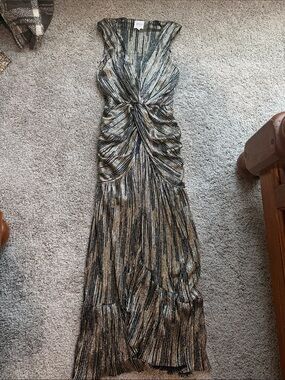 MISA black and gold metallic dress